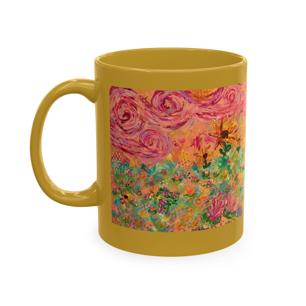 Floral Sunrise Ceramic Mug — Colorful Impressionist Garden Art