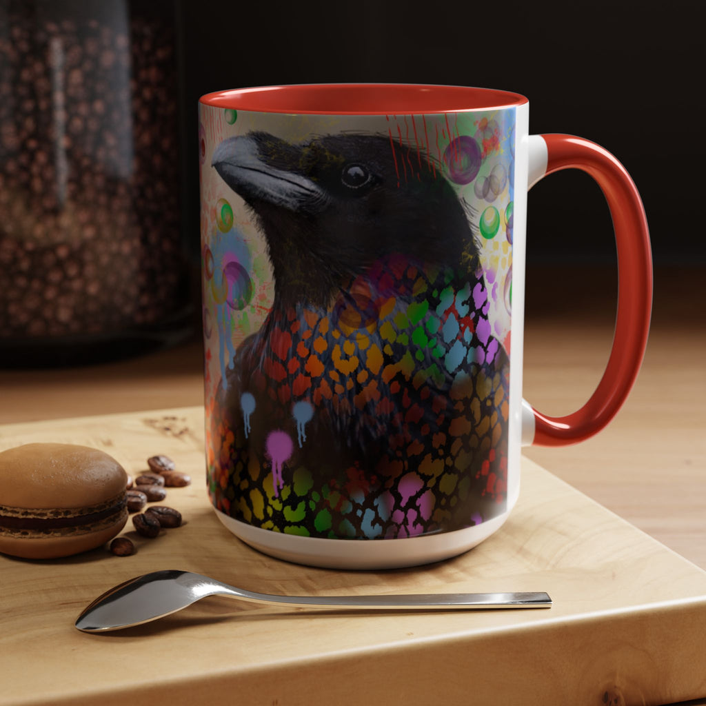 Crow Art Coffee Mug — Colorful Raven Accent Mug (11/15oz)