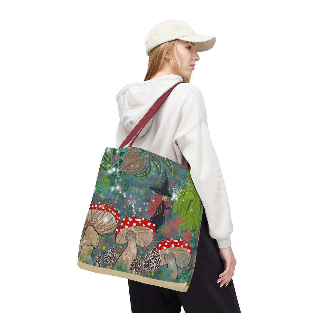 Whimsical Witch & Mushrooms Tote Bag