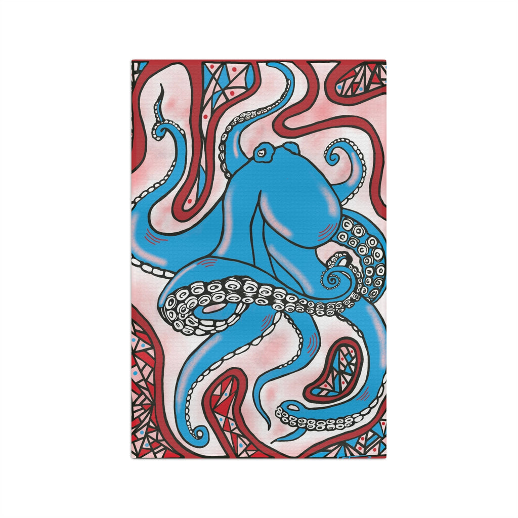 Blue Octopus Coastal Microfiber Tea Towel