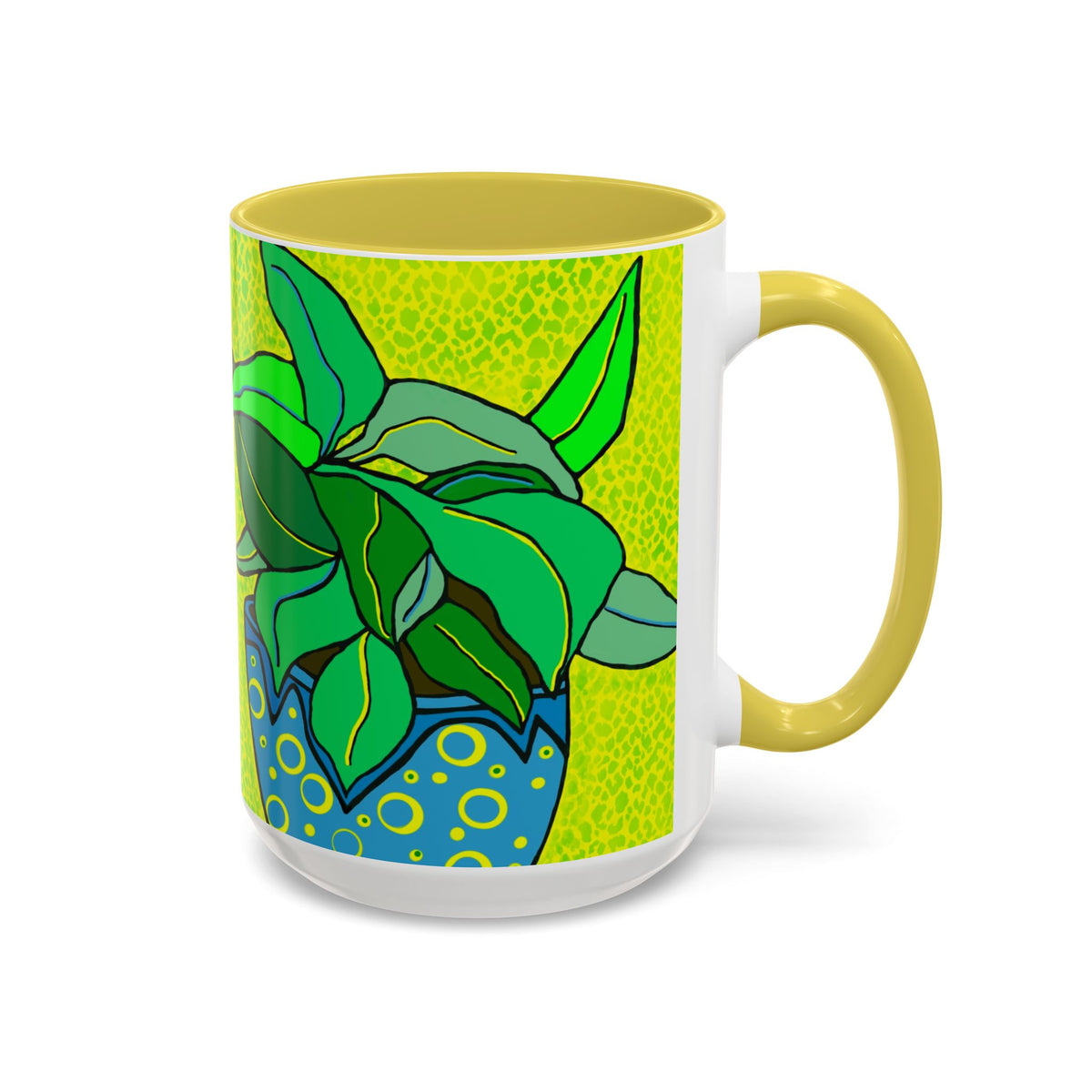 Green Potted Plant Ceramic Mug — Colorful Botanical Coffee Cup (11oz/15oz)