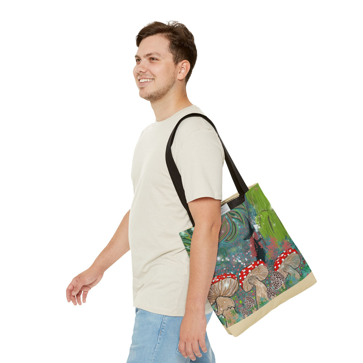 Whimsical Witch & Mushrooms Tote Bag