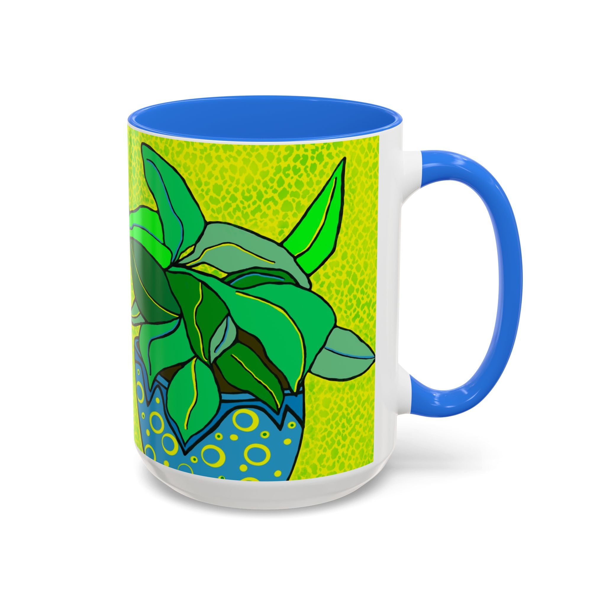 Green Potted Plant Ceramic Mug — Colorful Botanical Coffee Cup (11oz/15oz)