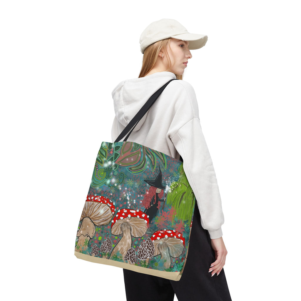 Whimsical Witch & Mushrooms Tote Bag