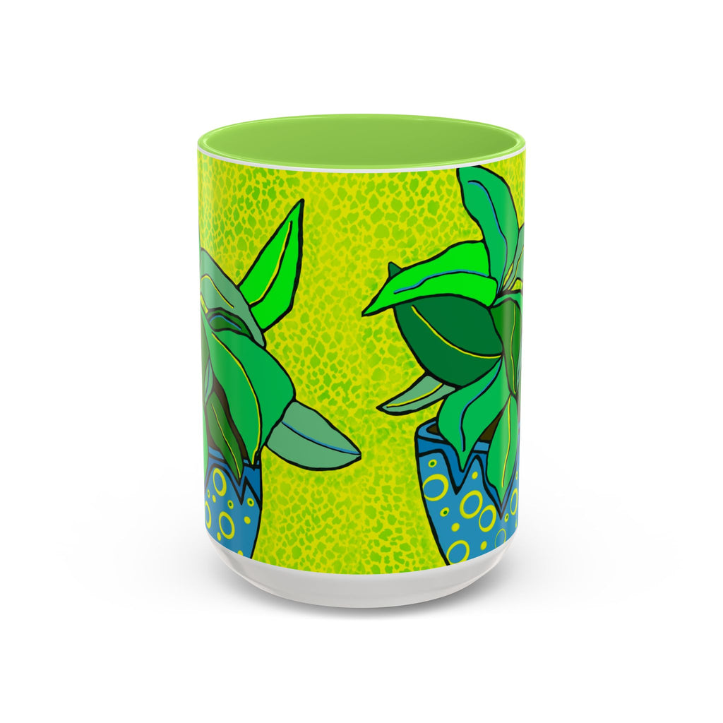 Green Potted Plant Ceramic Mug — Colorful Botanical Coffee Cup (11oz/15oz)
