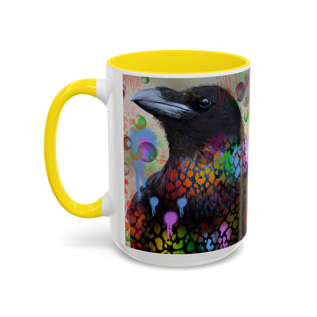 Crow Art Coffee Mug — Colorful Raven Accent Mug (11/15oz)