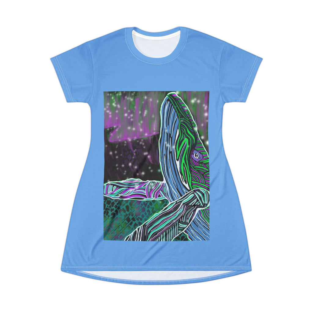Whimsical Whale Artwork T-Shirt Dress