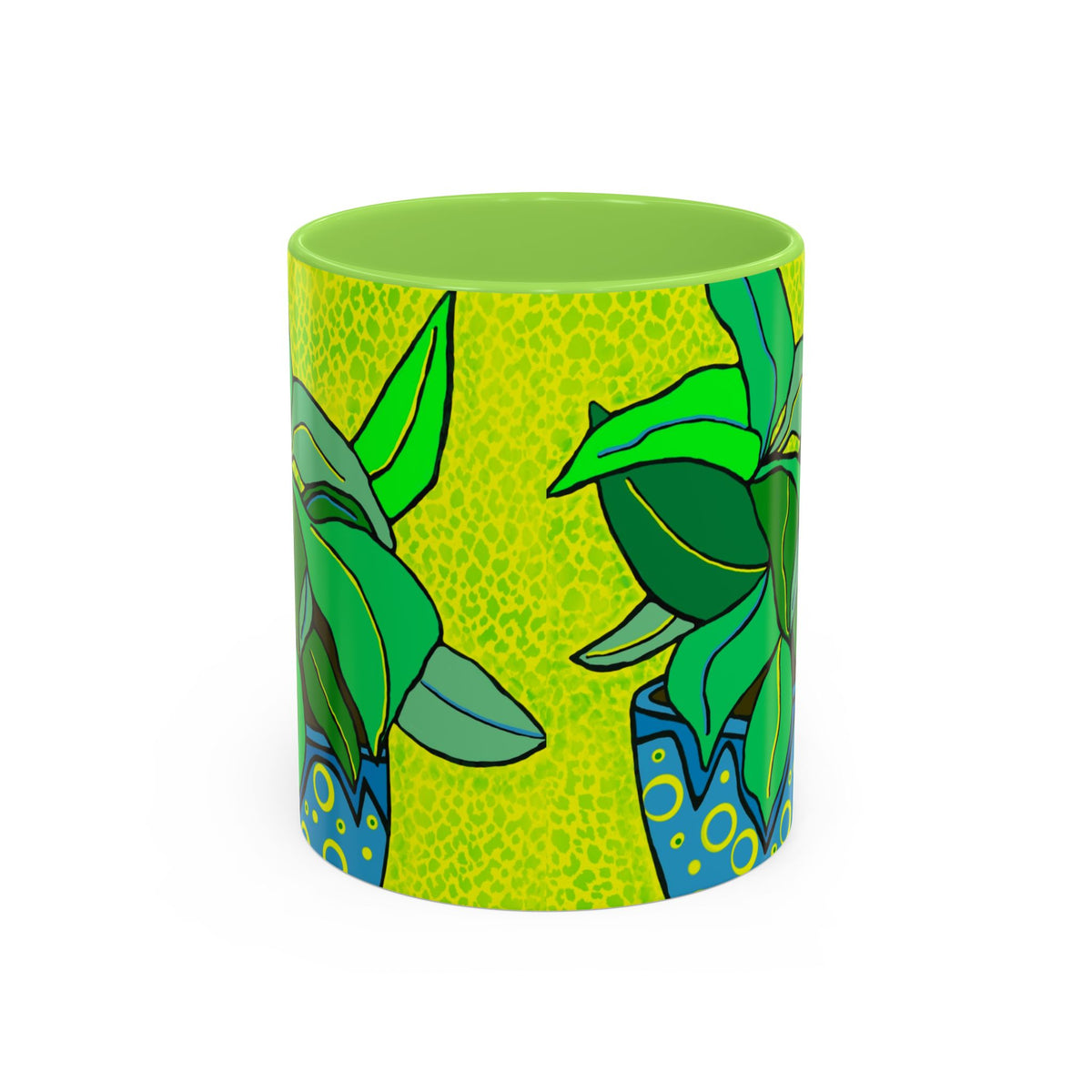 Green Potted Plant Ceramic Mug — Colorful Botanical Coffee Cup (11oz/15oz)