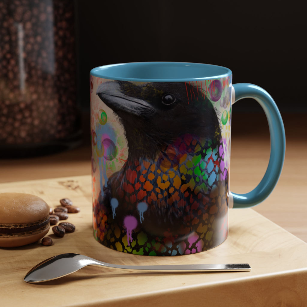 Crow Art Coffee Mug — Colorful Raven Accent Mug (11/15oz)