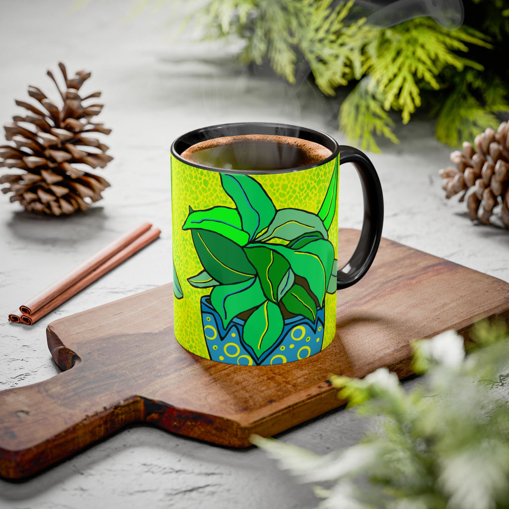Green Potted Plant Ceramic Mug — Colorful Botanical Coffee Cup (11oz/15oz)