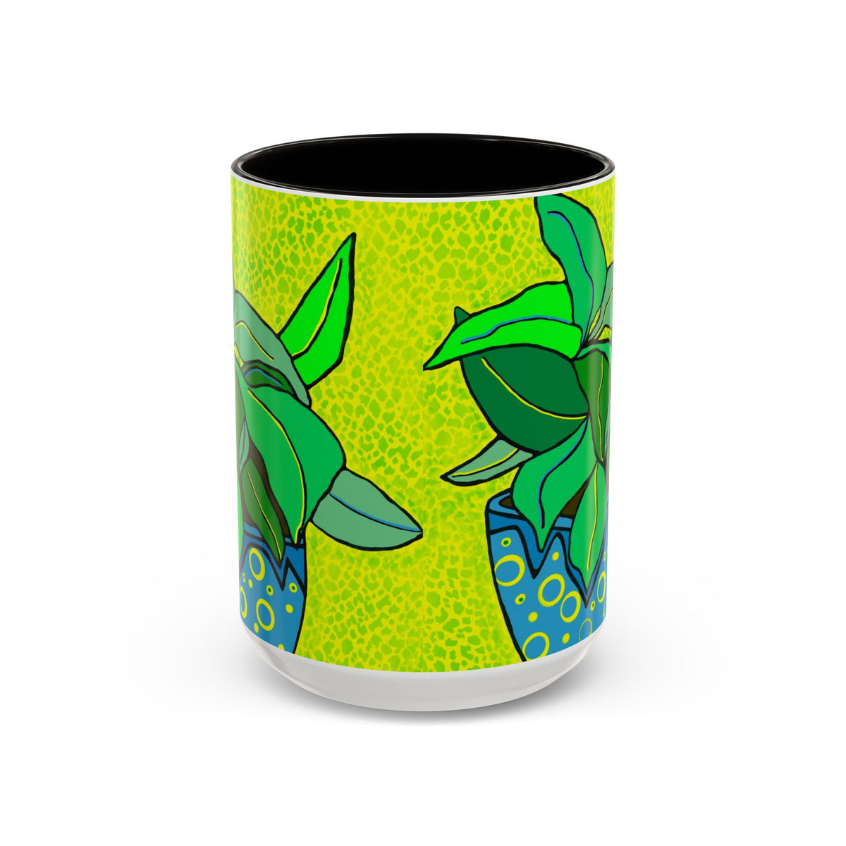 Green Potted Plant Ceramic Mug — Colorful Botanical Coffee Cup (11oz/15oz)