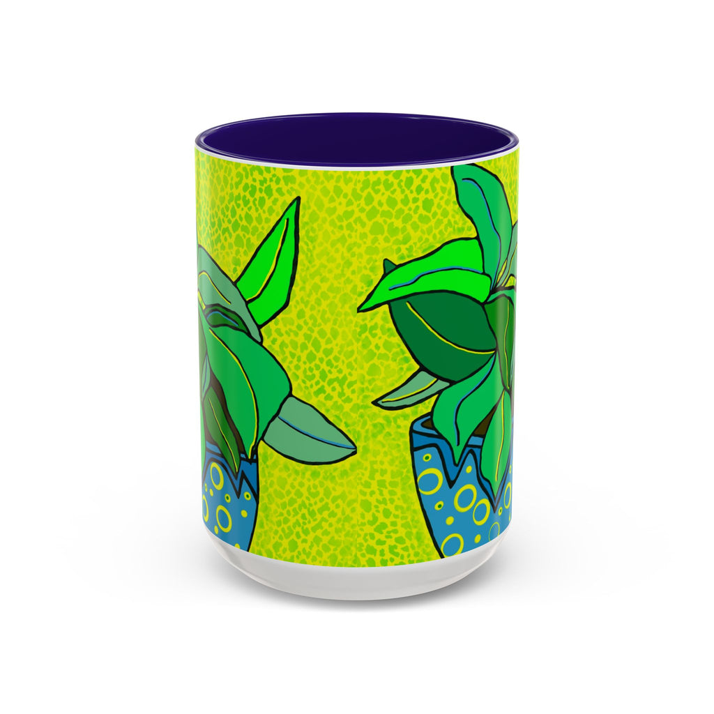 Green Potted Plant Ceramic Mug — Colorful Botanical Coffee Cup (11oz/15oz)