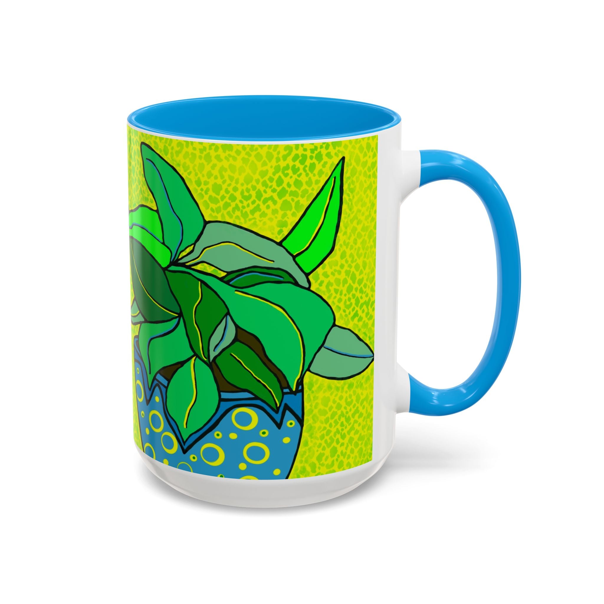 Green Potted Plant Ceramic Mug — Colorful Botanical Coffee Cup (11oz/15oz)