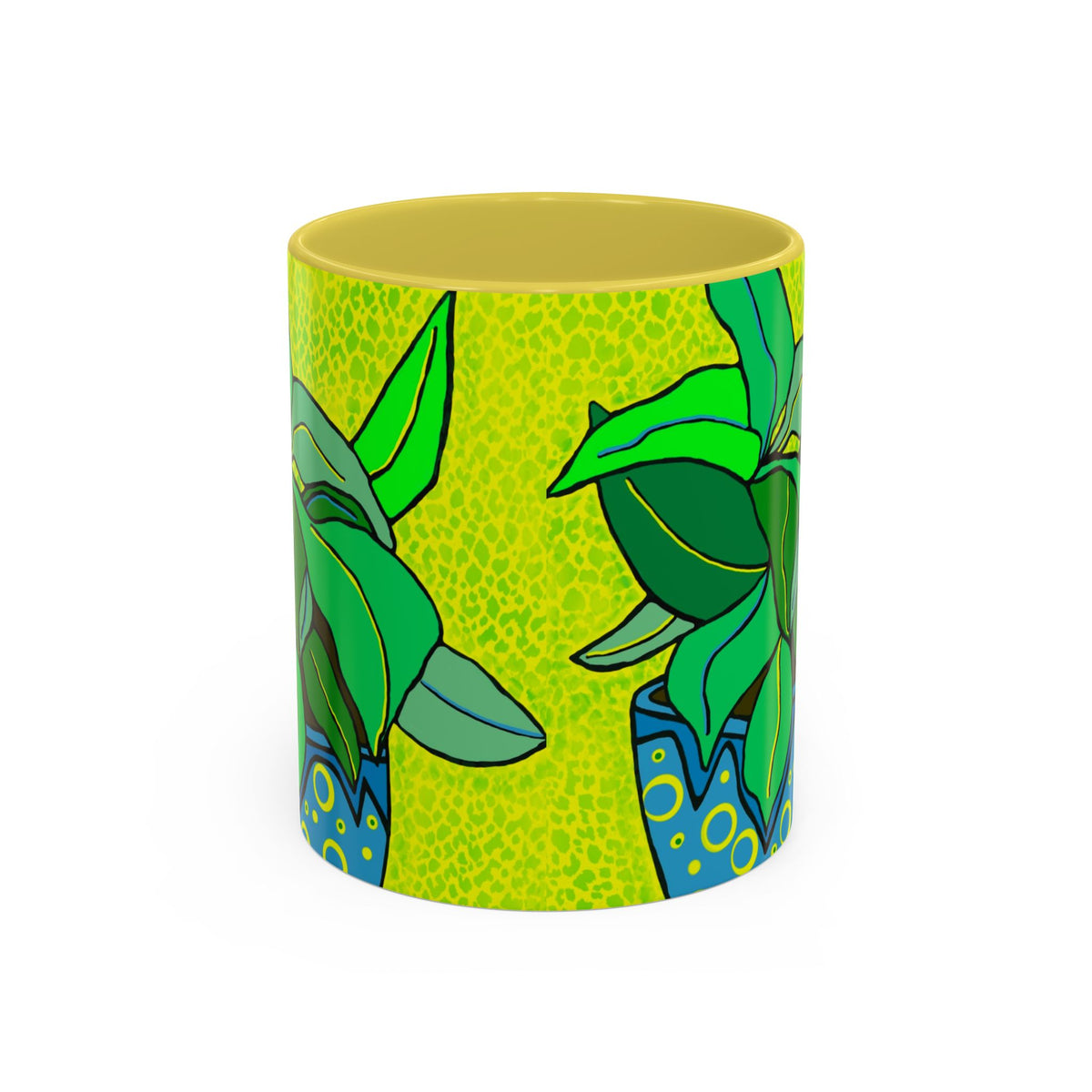Green Potted Plant Ceramic Mug — Colorful Botanical Coffee Cup (11oz/15oz)