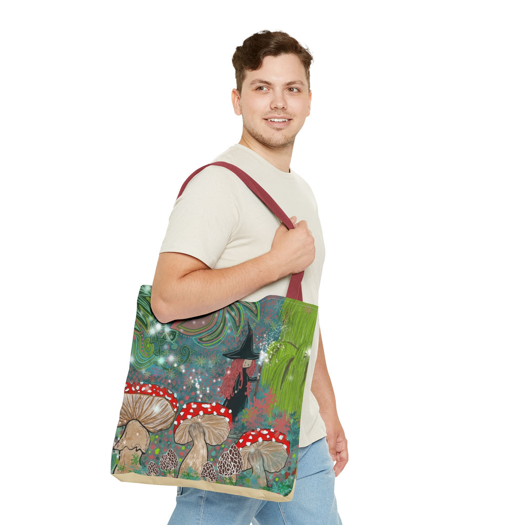 Whimsical Witch & Mushrooms Tote Bag