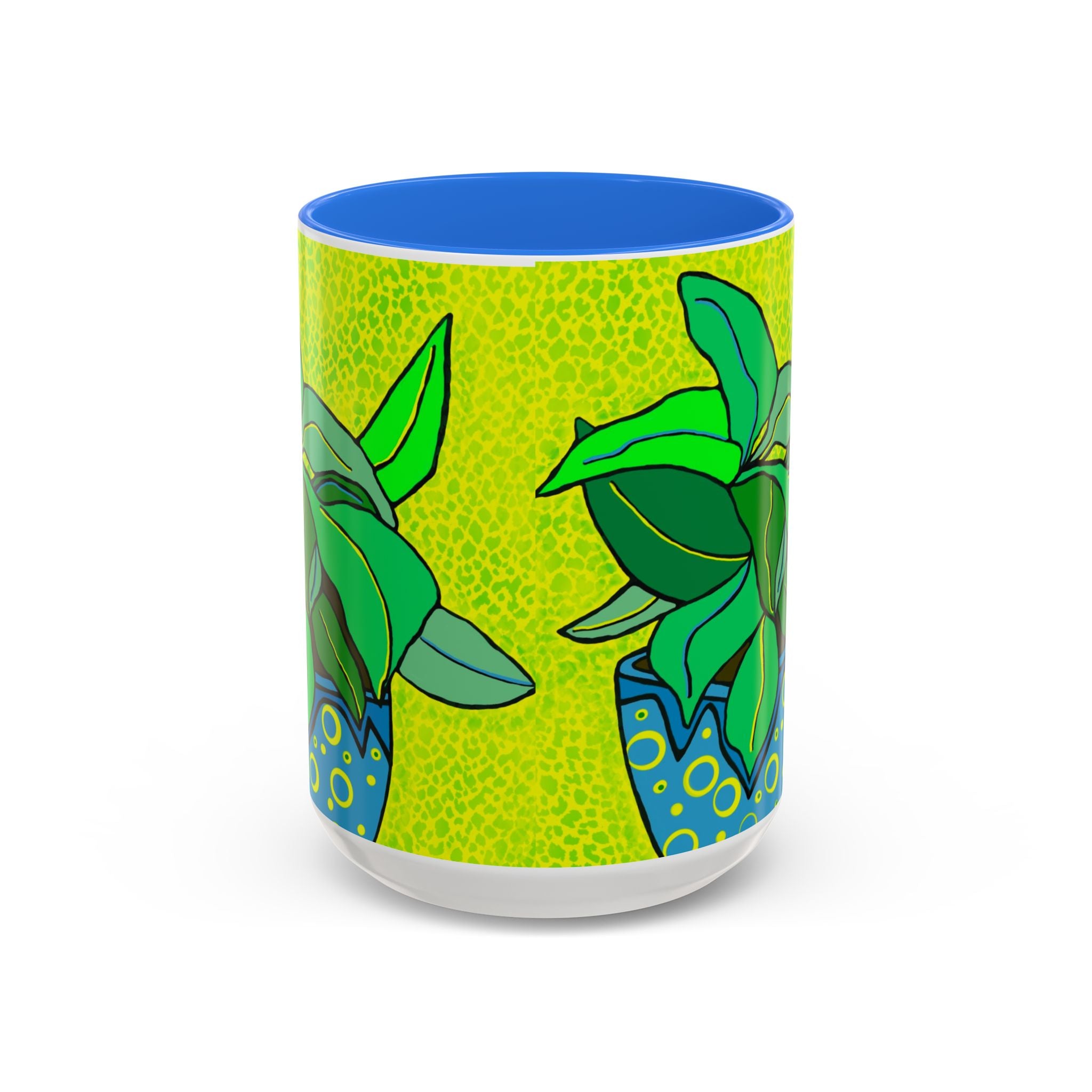 Green Potted Plant Ceramic Mug — Colorful Botanical Coffee Cup (11oz/15oz)