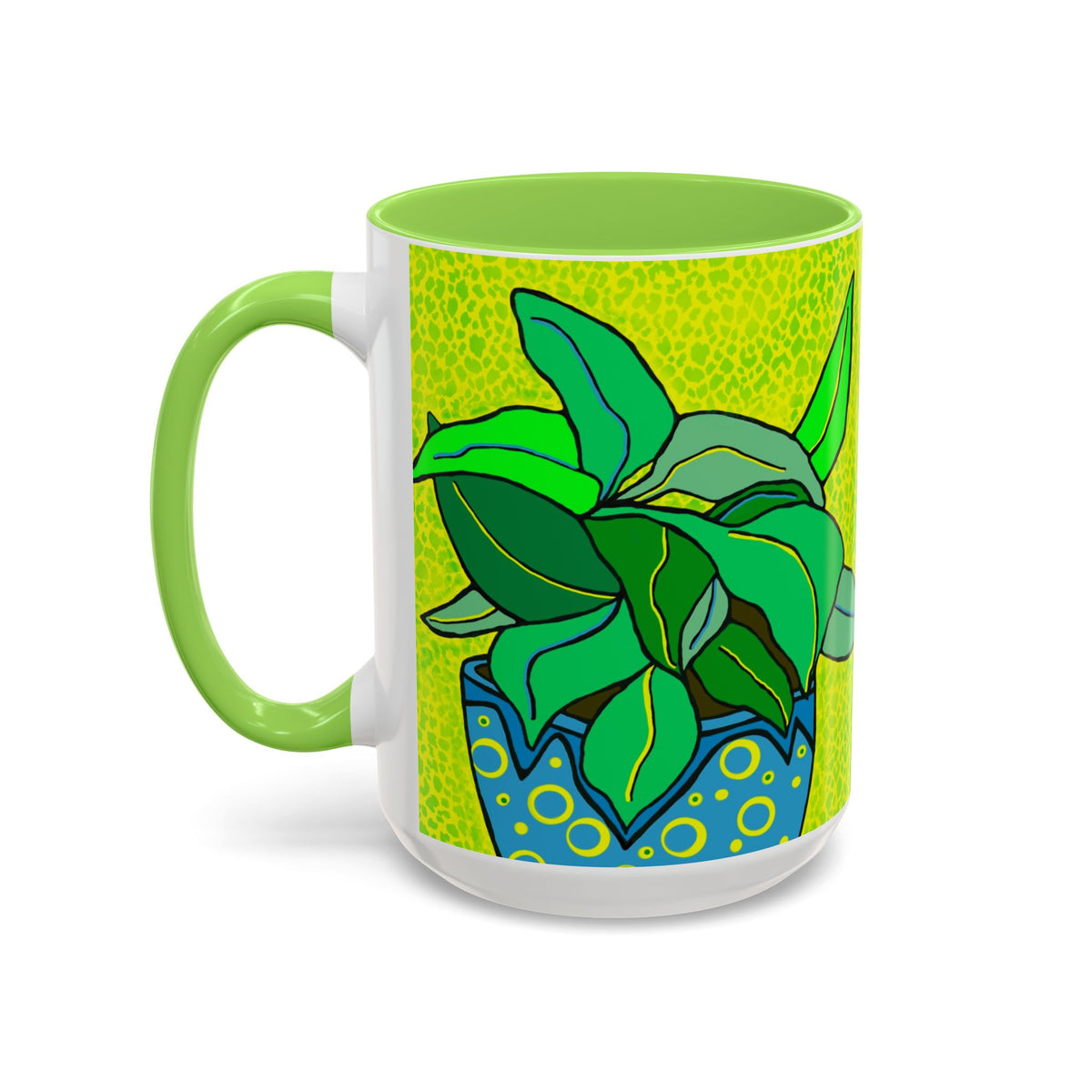 Green Potted Plant Ceramic Mug — Colorful Botanical Coffee Cup (11oz/15oz)
