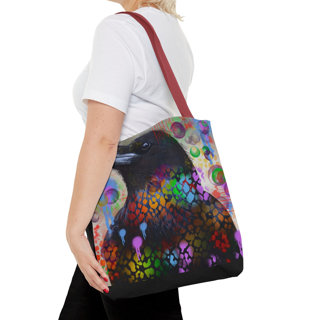 Colorful Raven Tote Bag - Stylish Artful Design for Nature Enthusiasts