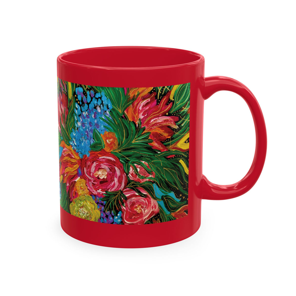 Vibrant Tropical Floral Traditional Ceramic Mug