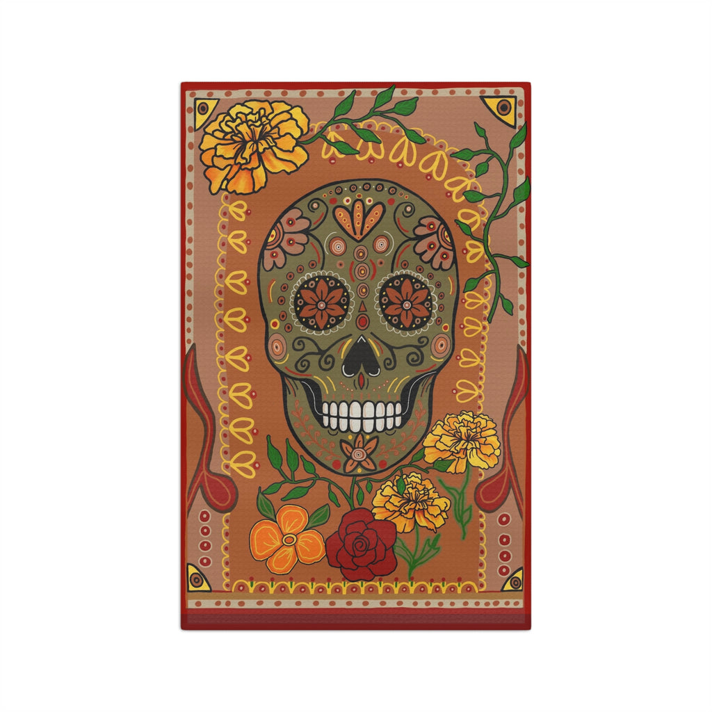 Sugar Skull Tea Towel — Floral Marigold Kitchen Towel