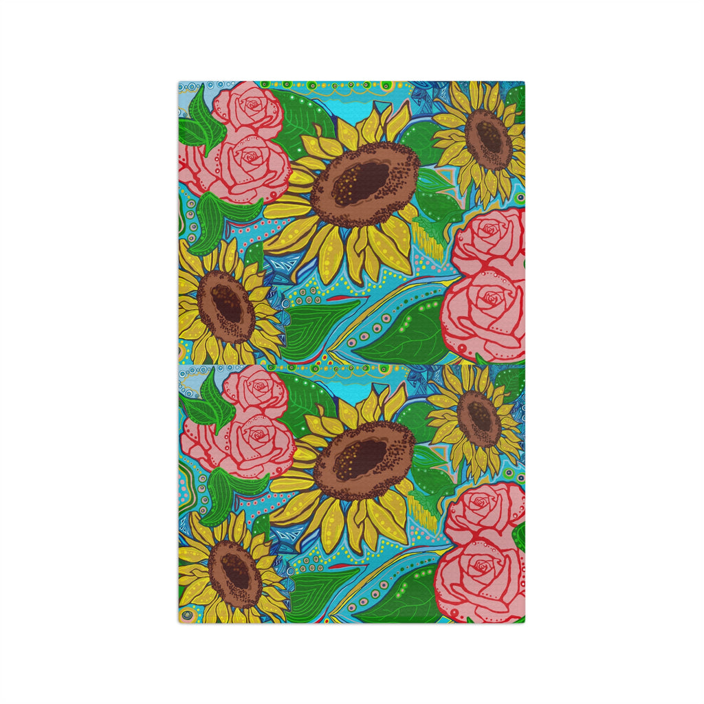 Sunflower and Rose Floral Microfiber Tea Towel