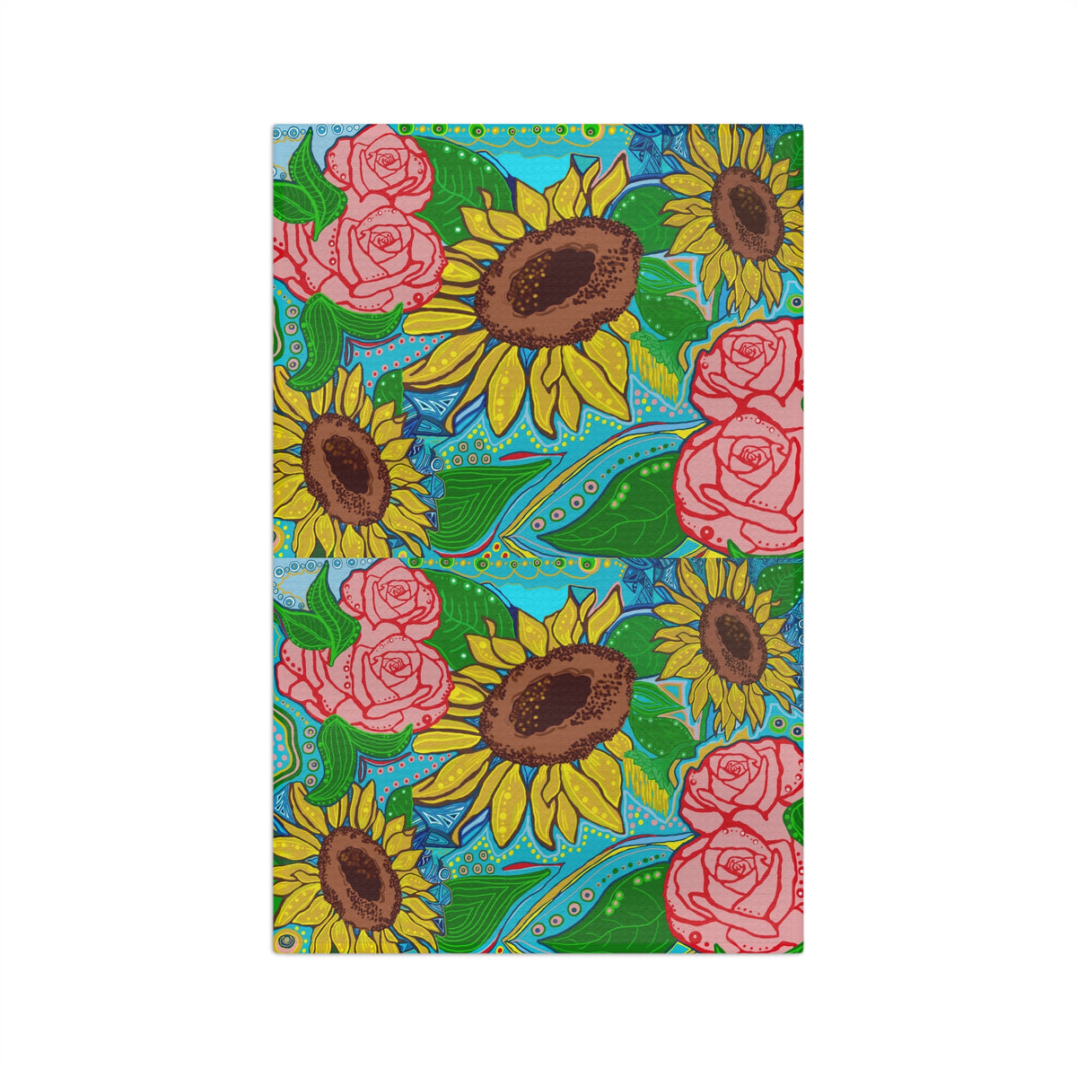 Sunflower and Rose Floral Microfiber Tea Towel