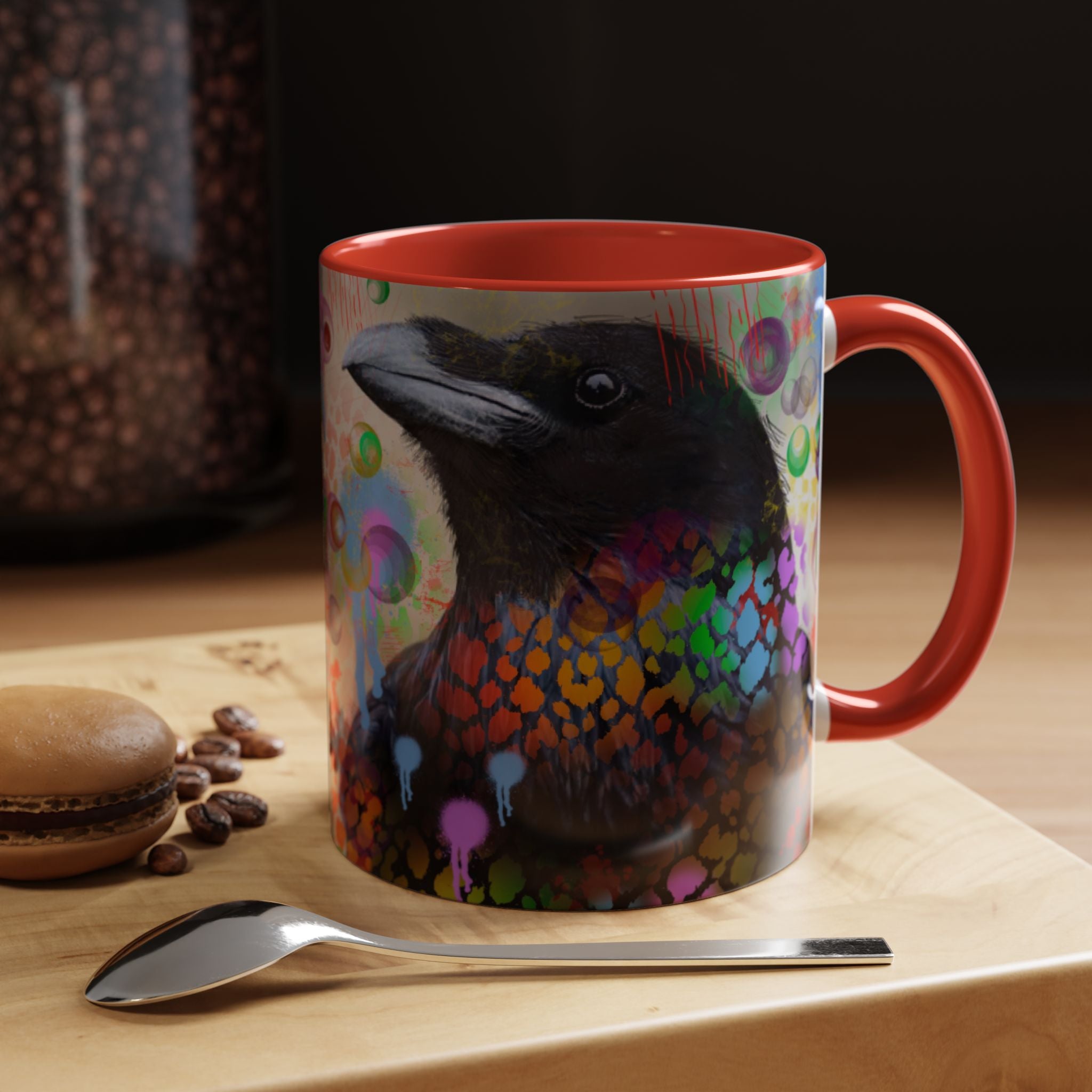Crow Art Coffee Mug — Colorful Raven Accent Mug (11/15oz)