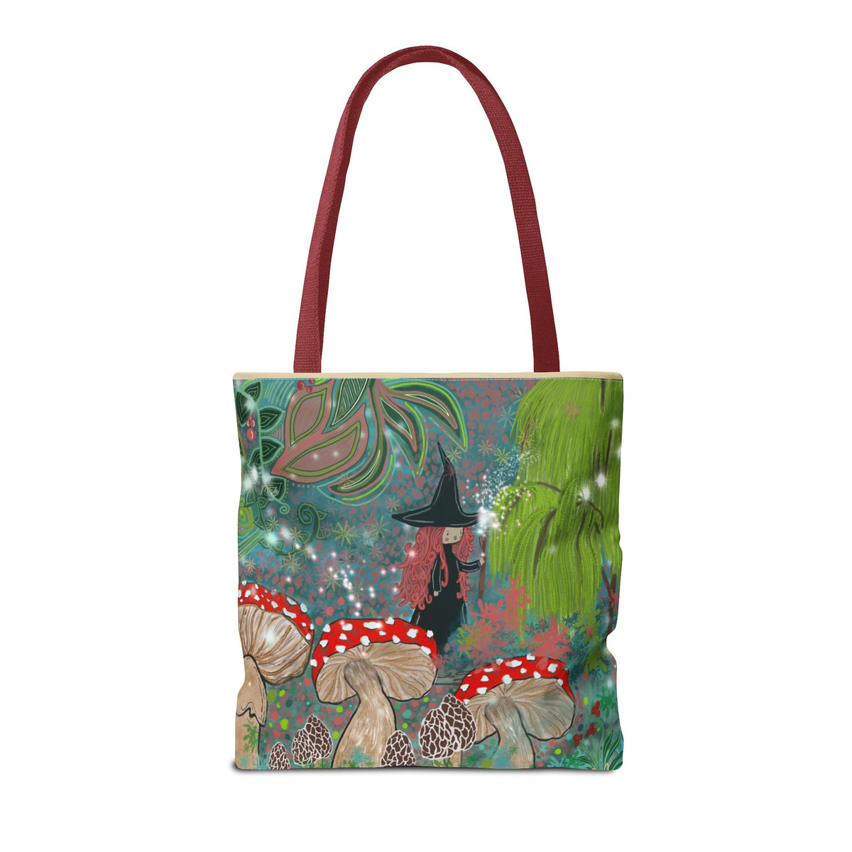 Whimsical Witch & Mushrooms Tote Bag