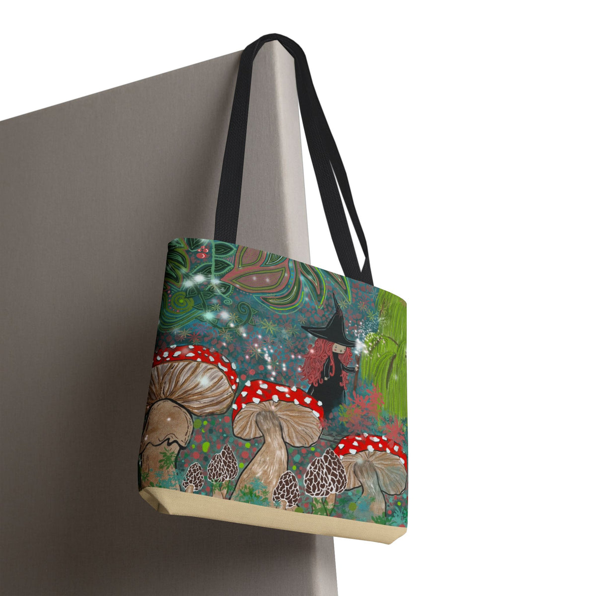 Whimsical Witch & Mushrooms Tote Bag