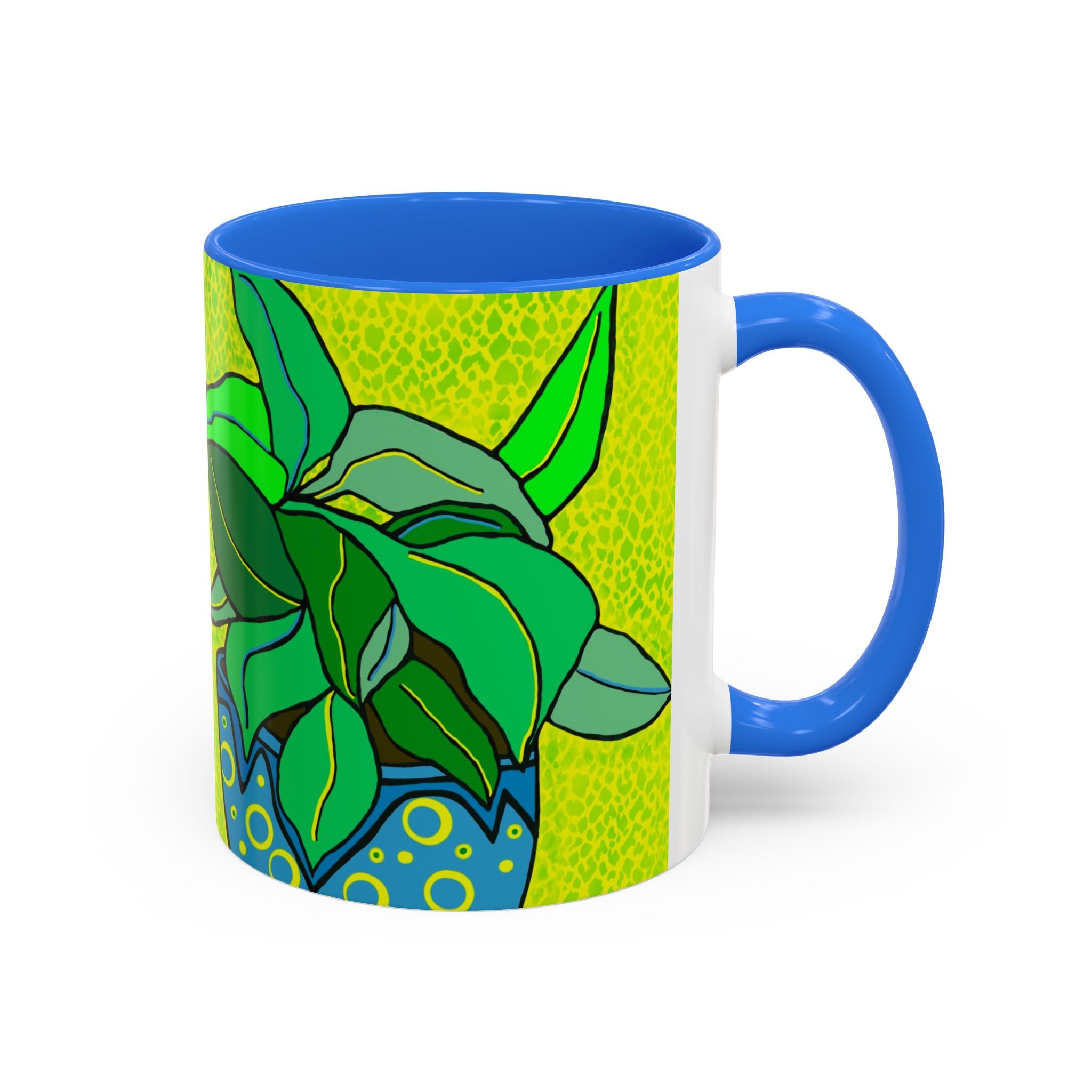 Green Potted Plant Ceramic Mug — Colorful Botanical Coffee Cup (11oz/15oz)
