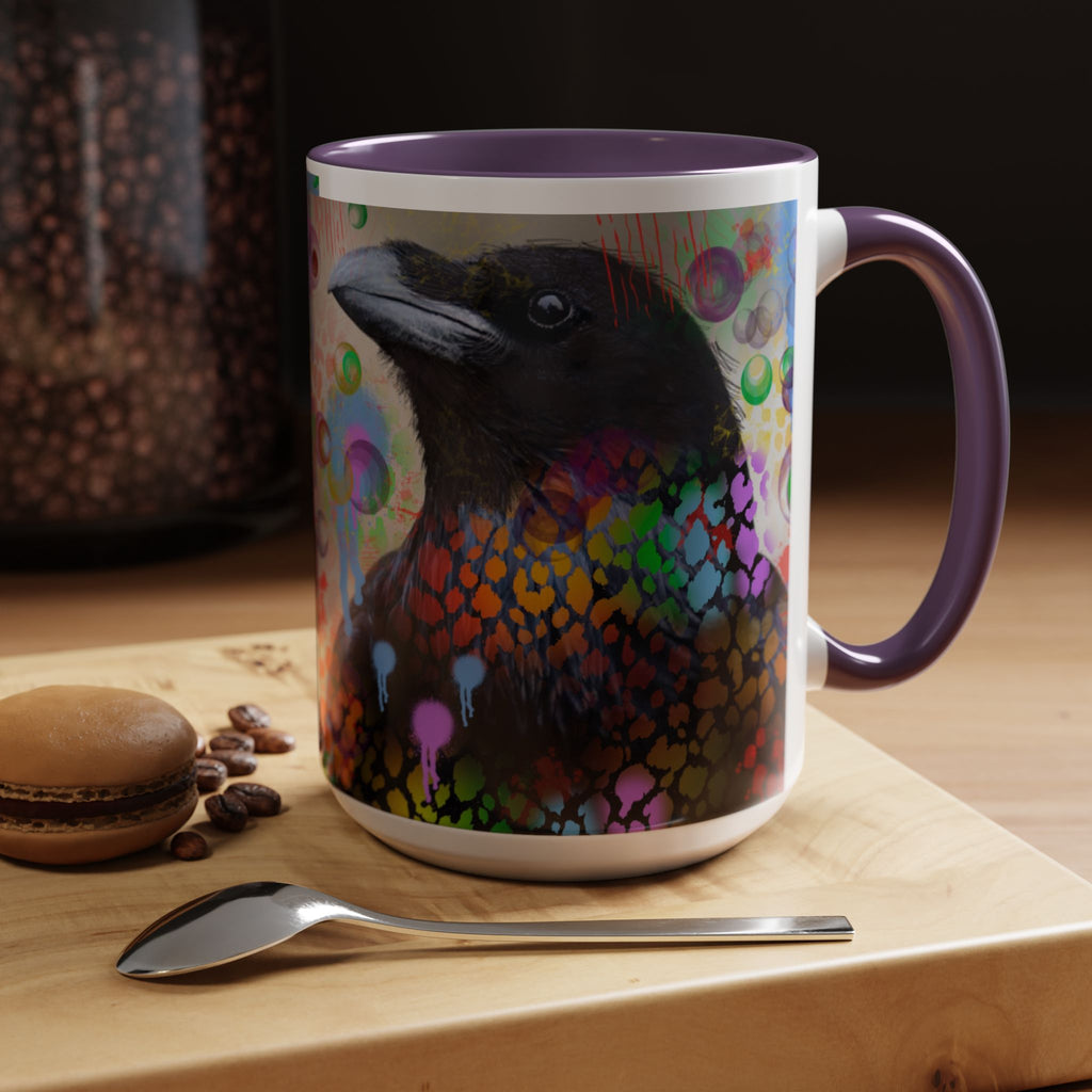 Crow Art Coffee Mug — Colorful Raven Accent Mug (11/15oz)