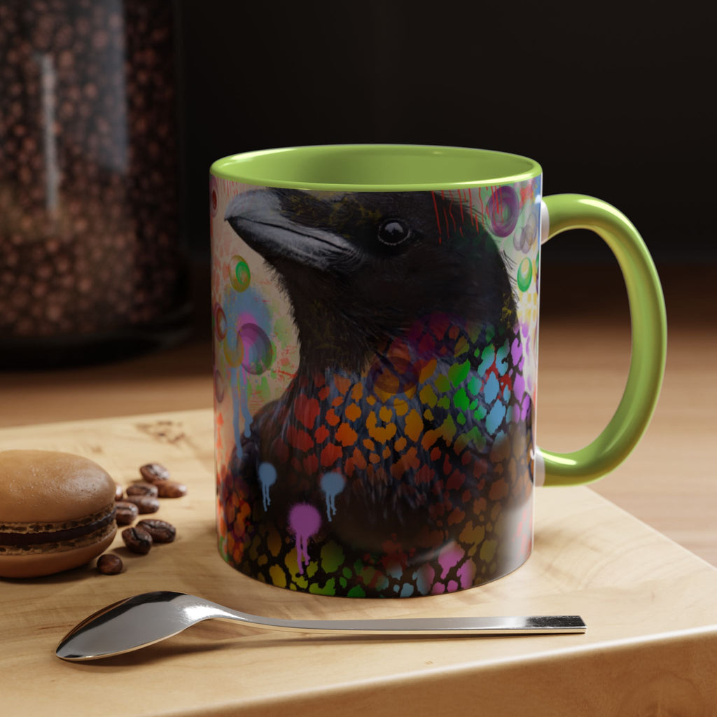 Crow Art Coffee Mug — Colorful Raven Accent Mug (11/15oz)