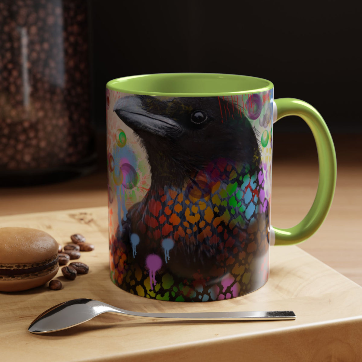 Crow Art Coffee Mug — Colorful Raven Accent Mug (11/15oz)