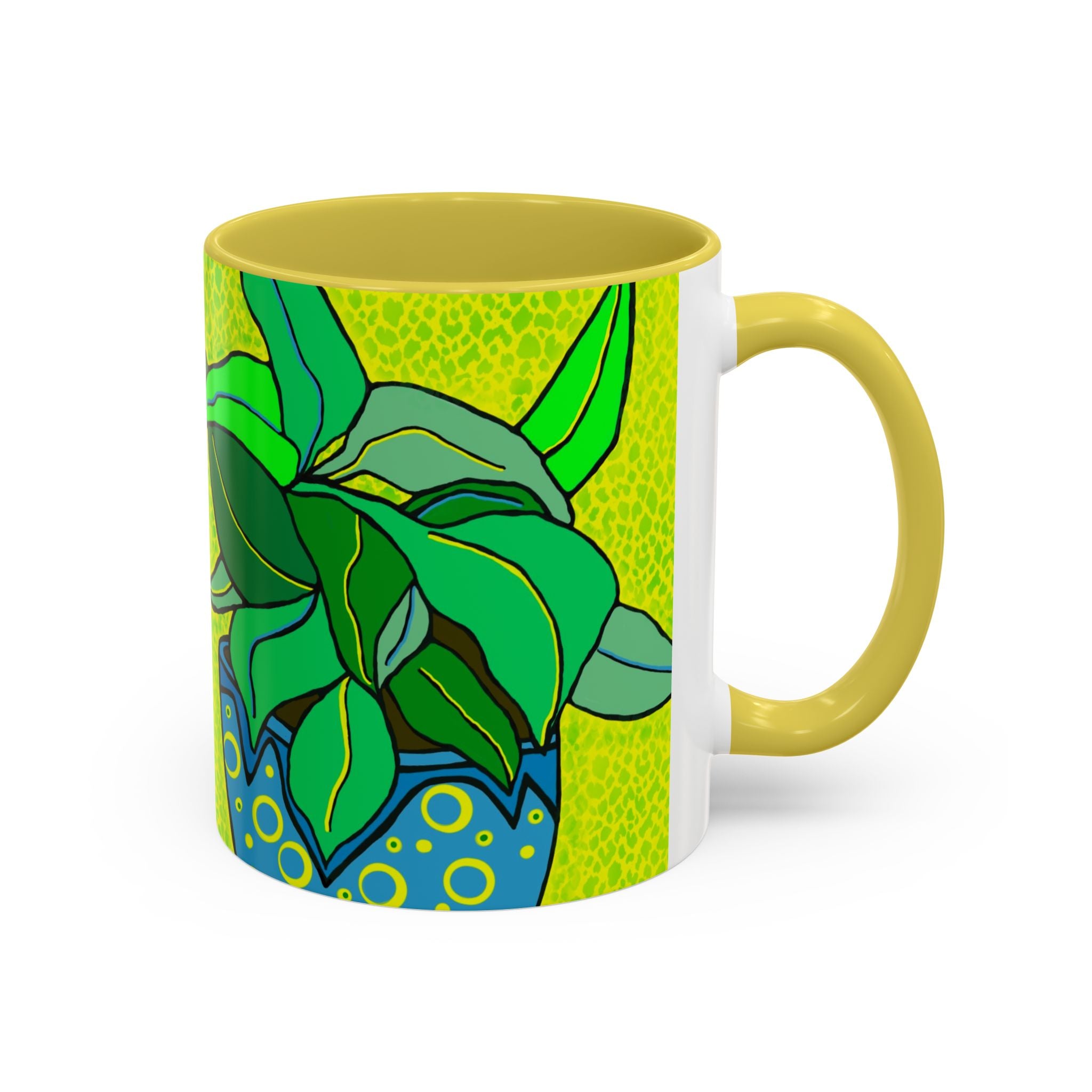 Green Potted Plant Ceramic Mug — Colorful Botanical Coffee Cup (11oz/15oz)