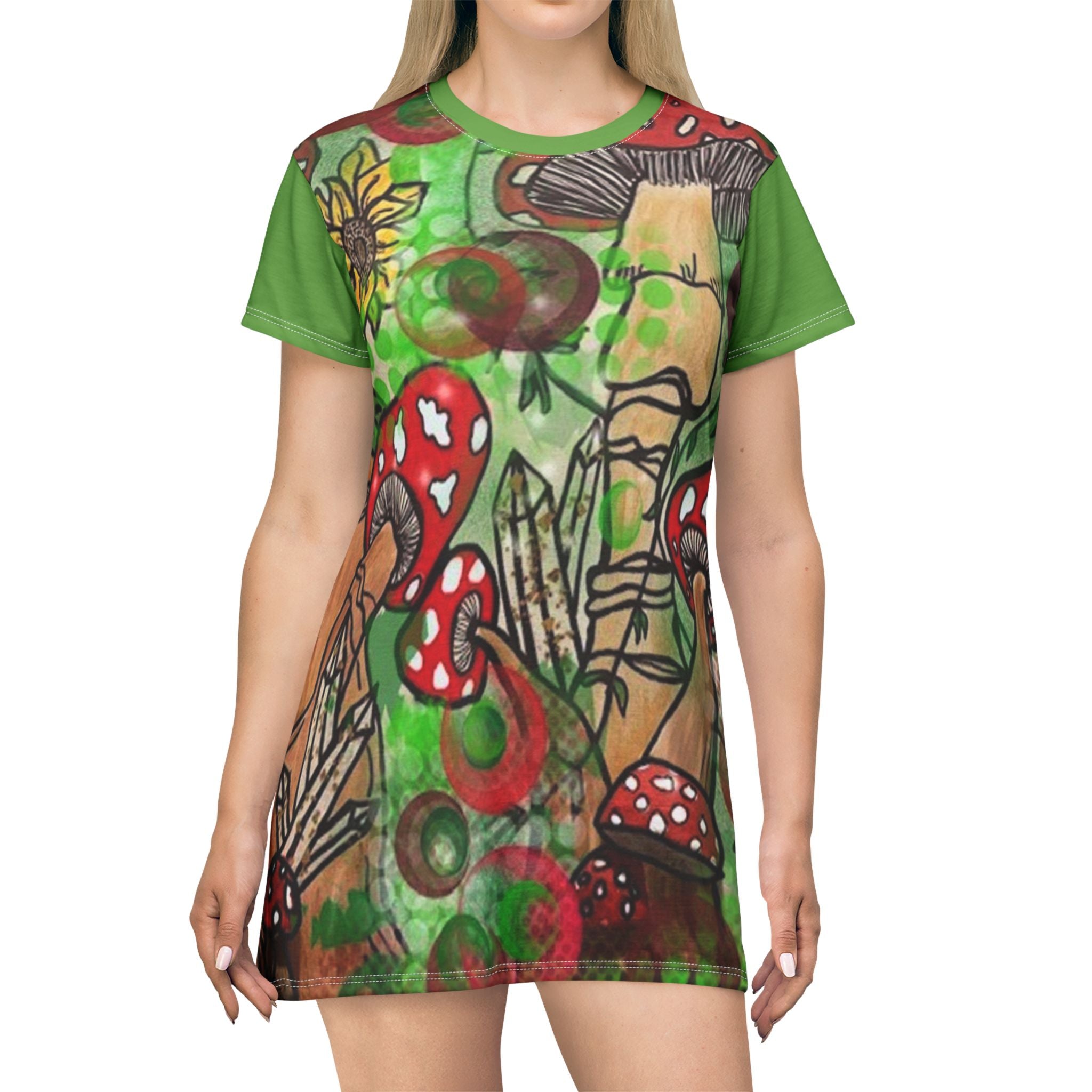 Whimsical Mushroom T-Shirt Dress