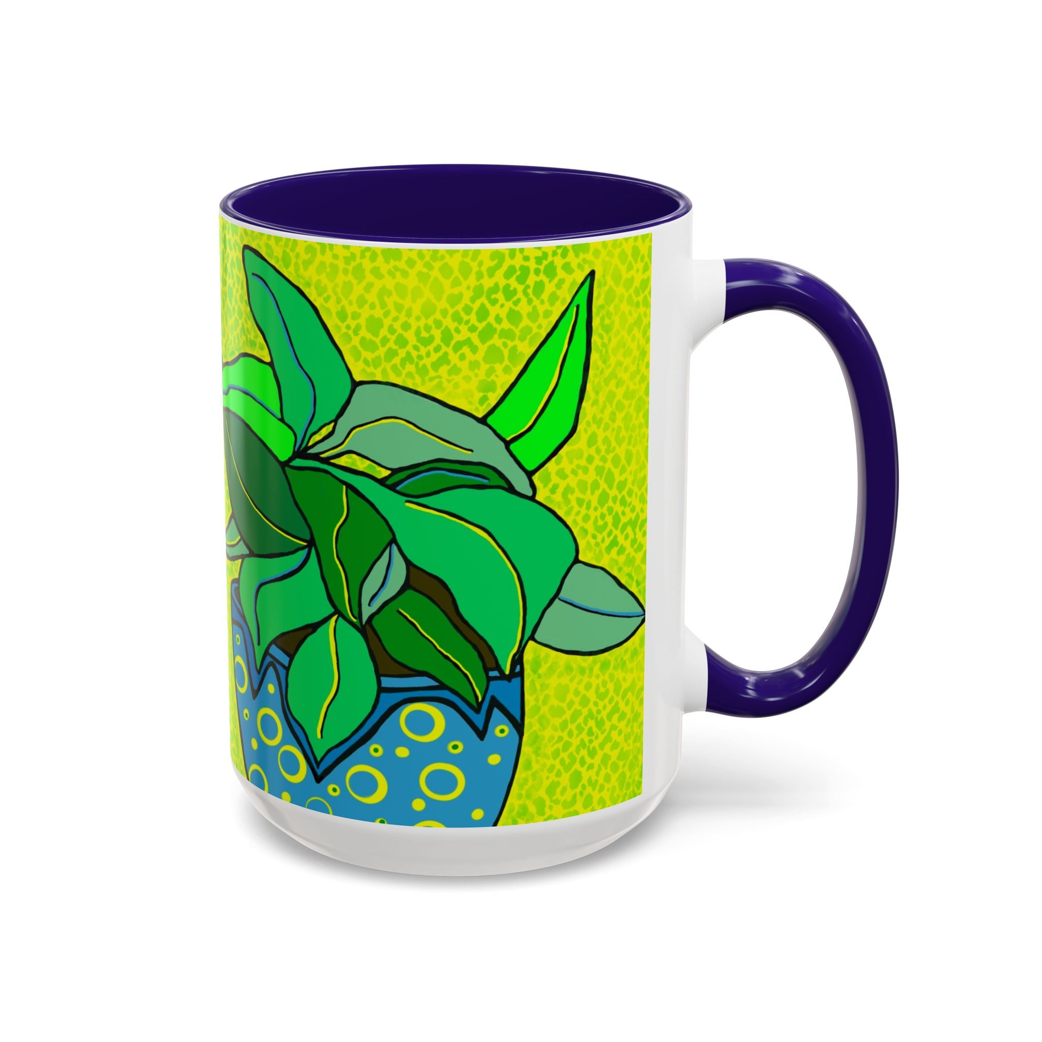Green Potted Plant Ceramic Mug — Colorful Botanical Coffee Cup (11oz/15oz)