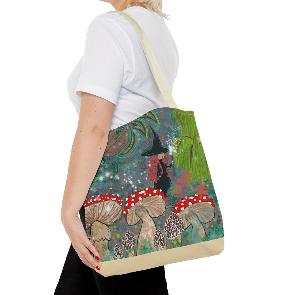 Whimsical Witch & Mushrooms Tote Bag