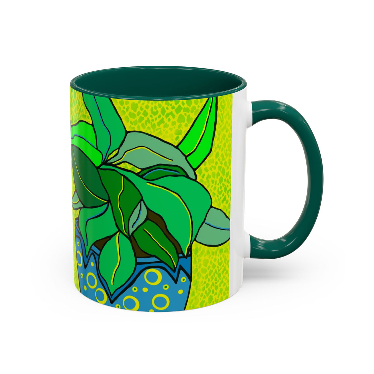 Green Potted Plant Ceramic Mug — Colorful Botanical Coffee Cup (11oz/15oz)