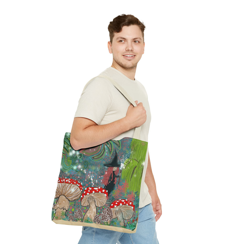 Whimsical Witch & Mushrooms Tote Bag