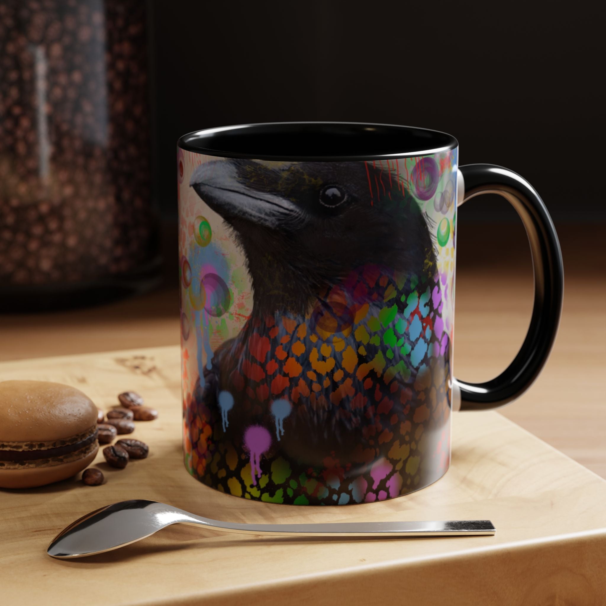 Crow Art Coffee Mug — Colorful Raven Accent Mug (11/15oz)