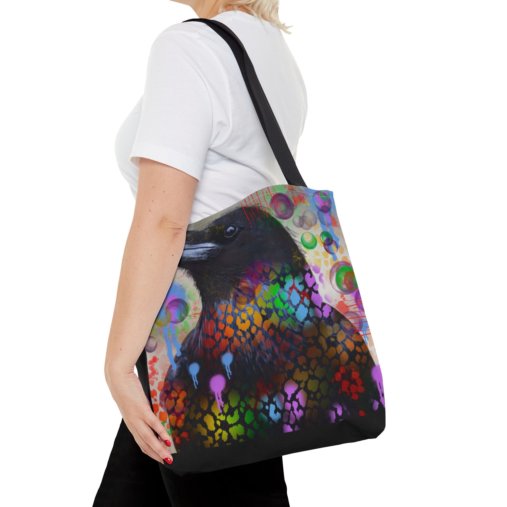 Colorful Raven Tote Bag - Stylish Artful Design for Nature Enthusiasts
