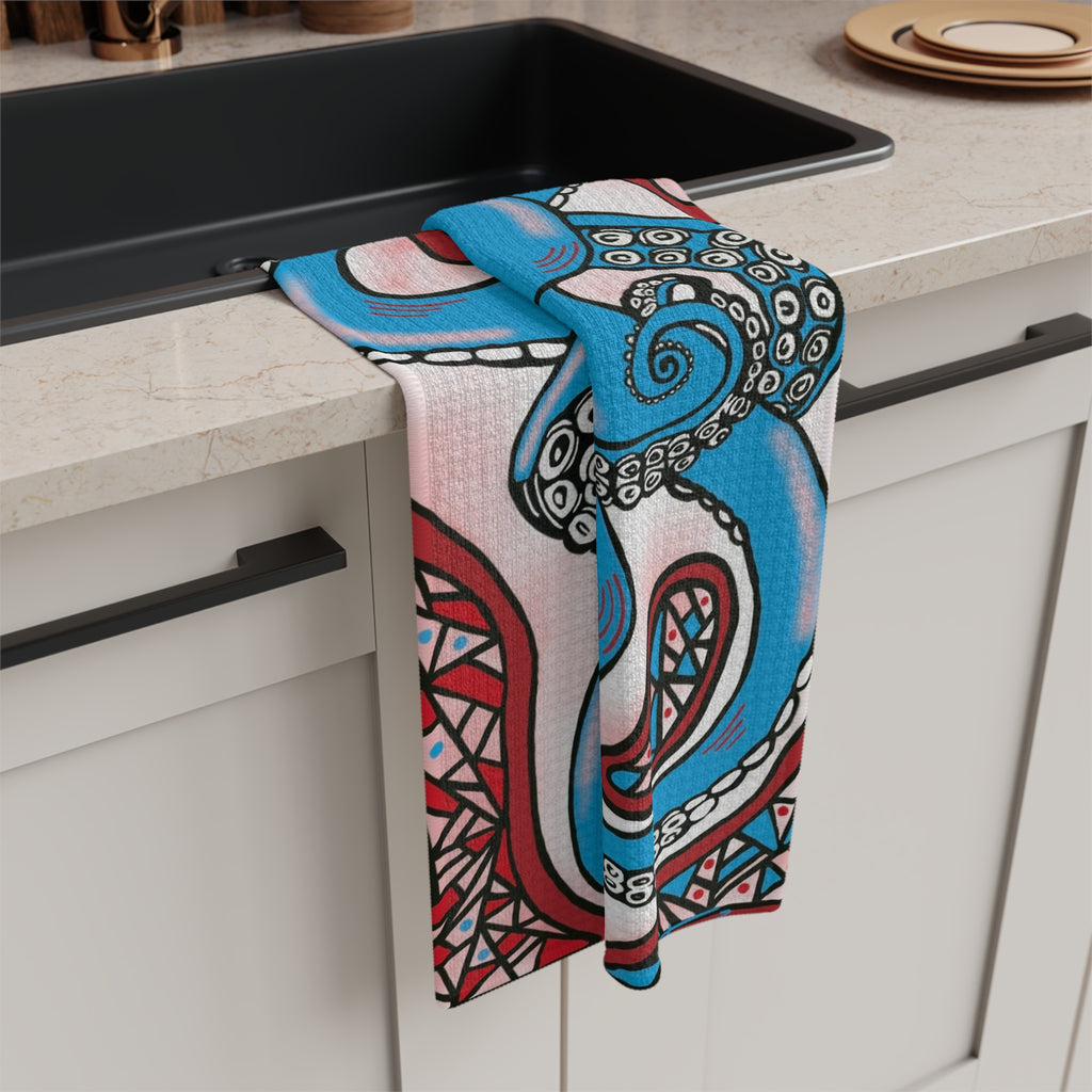 Blue Octopus Coastal Microfiber Tea Towel