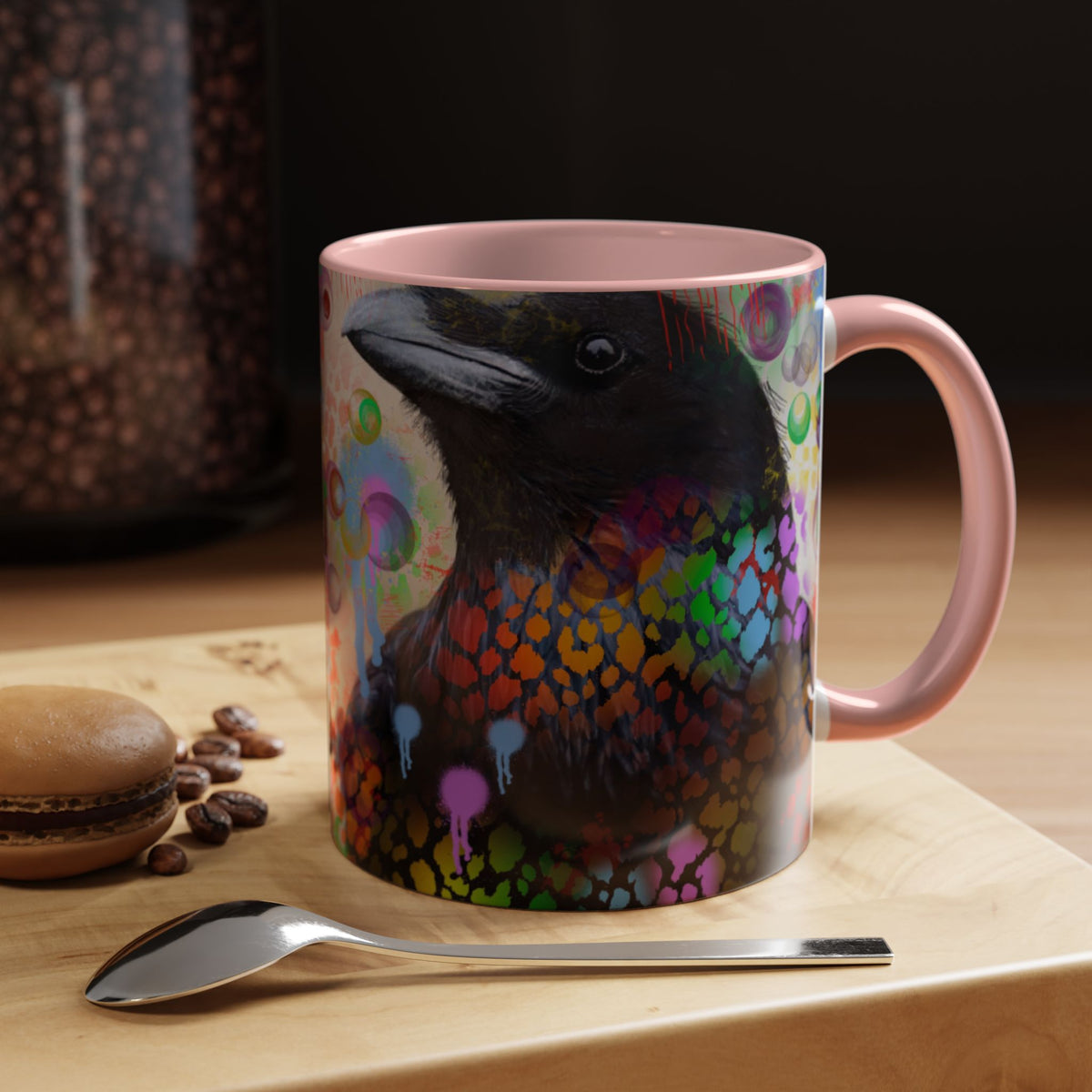 Crow Art Coffee Mug — Colorful Raven Accent Mug (11/15oz)