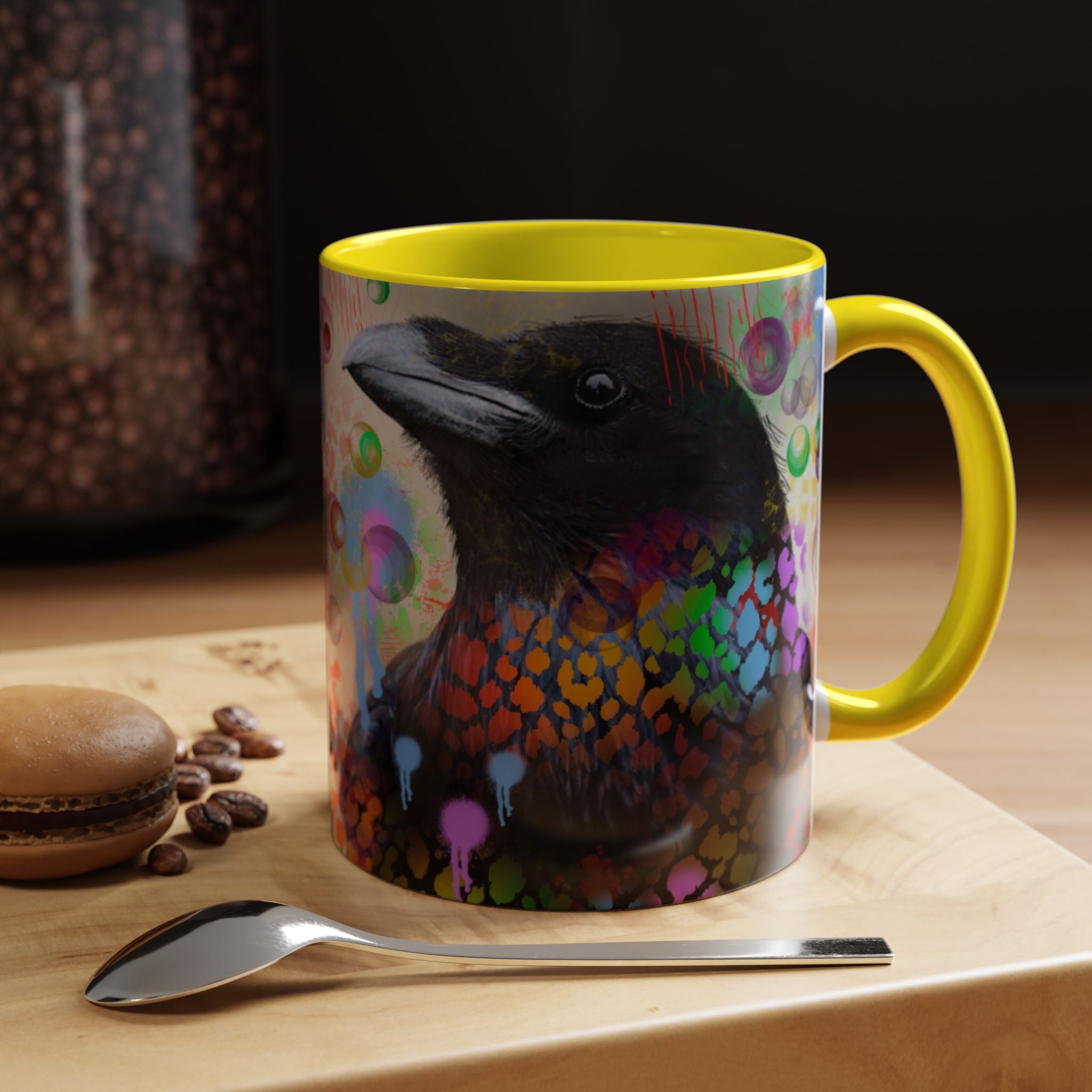 Crow Art Coffee Mug — Colorful Raven Accent Mug (11/15oz)
