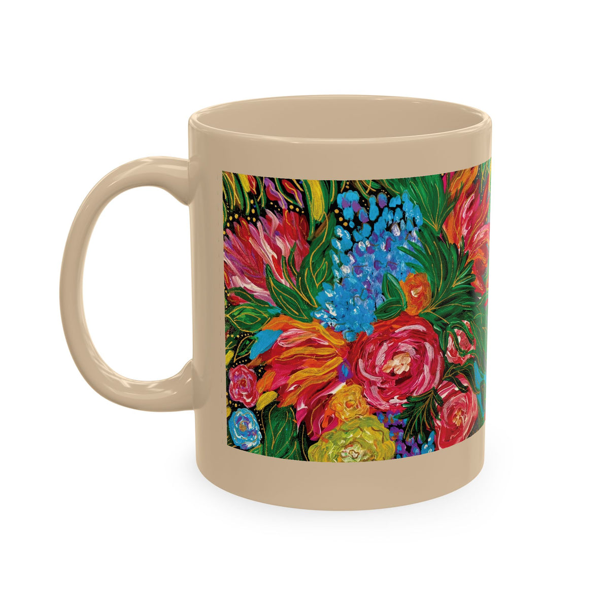Vibrant Tropical Floral Traditional Ceramic Mug