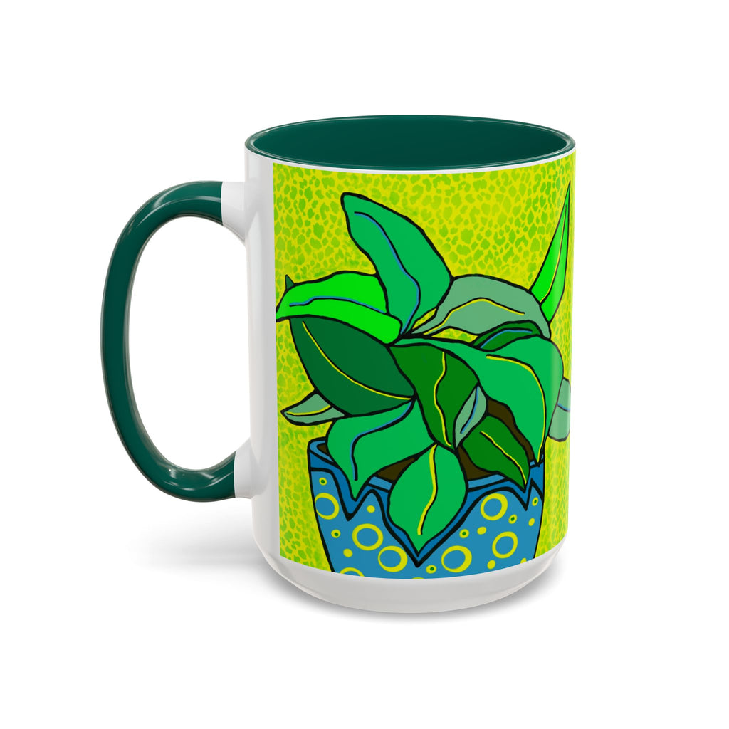 Green Potted Plant Ceramic Mug — Colorful Botanical Coffee Cup (11oz/15oz)