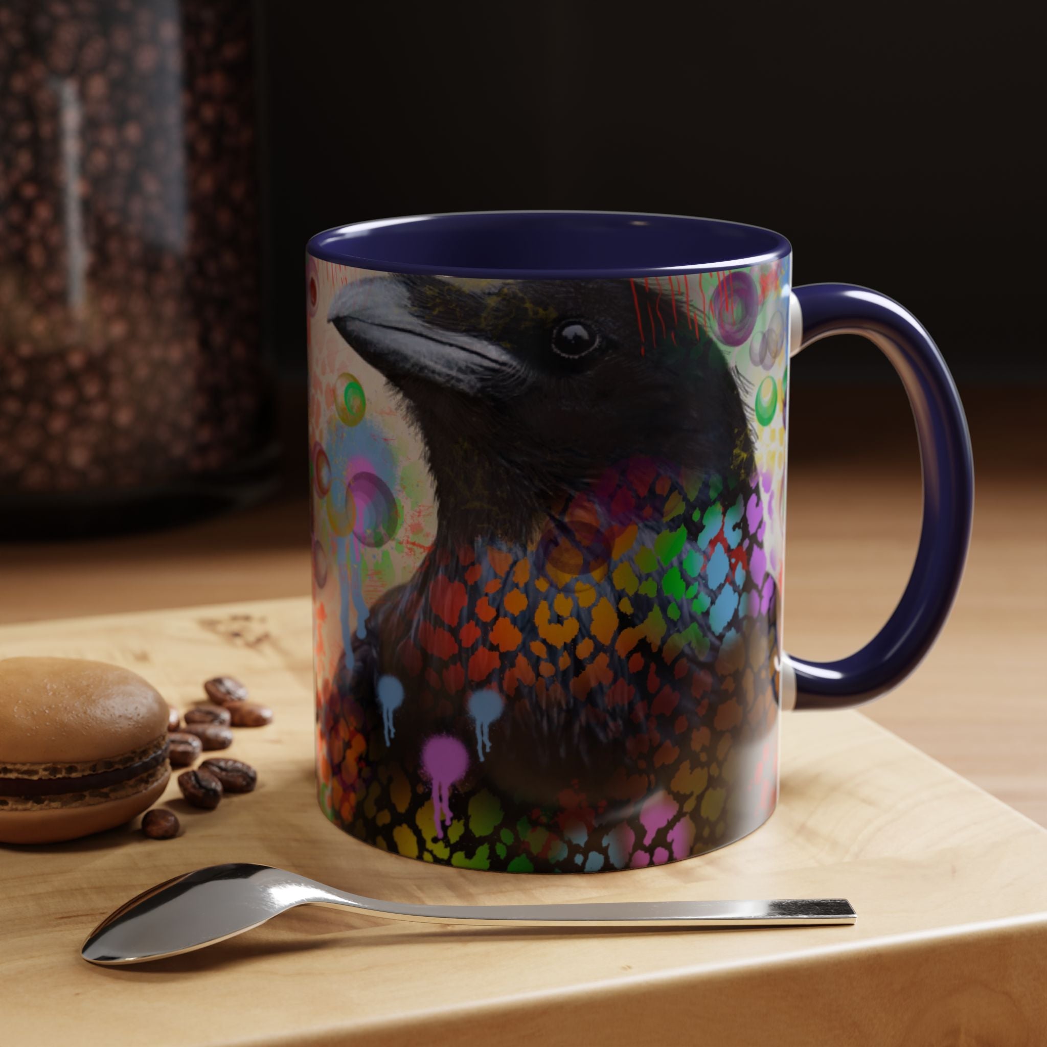 Crow Art Coffee Mug — Colorful Raven Accent Mug (11/15oz)