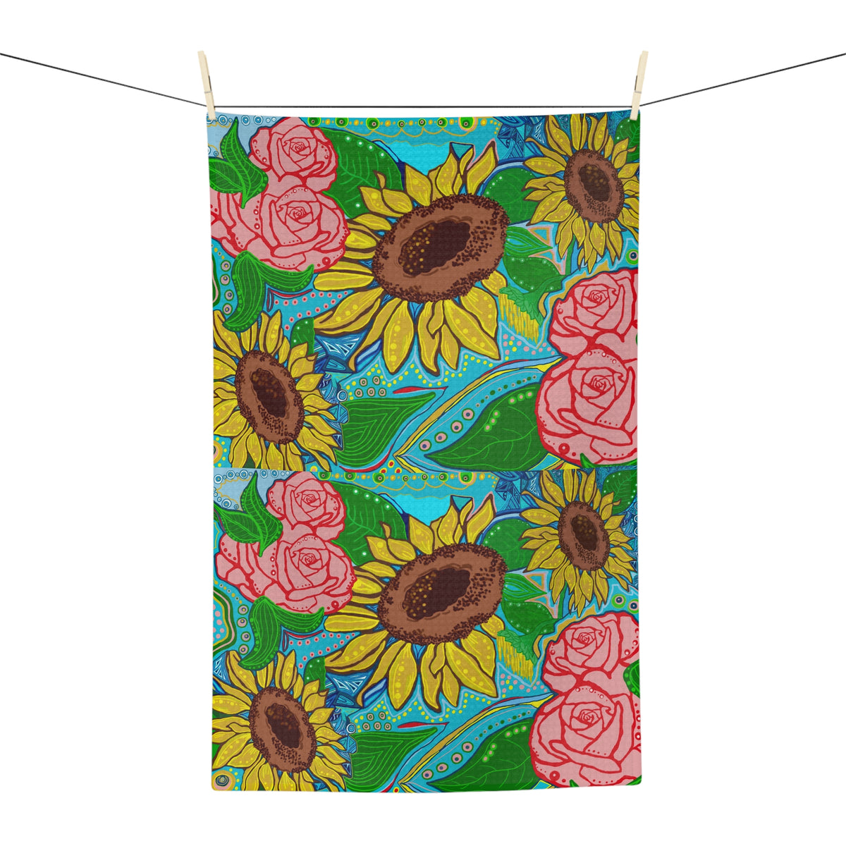 Sunflower and Rose Floral Microfiber Tea Towel