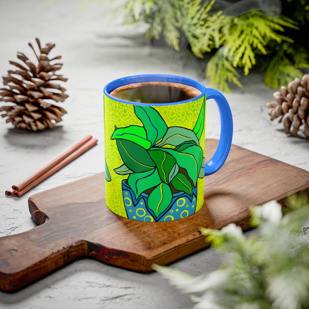 Green Potted Plant Ceramic Mug — Colorful Botanical Coffee Cup (11oz/15oz)