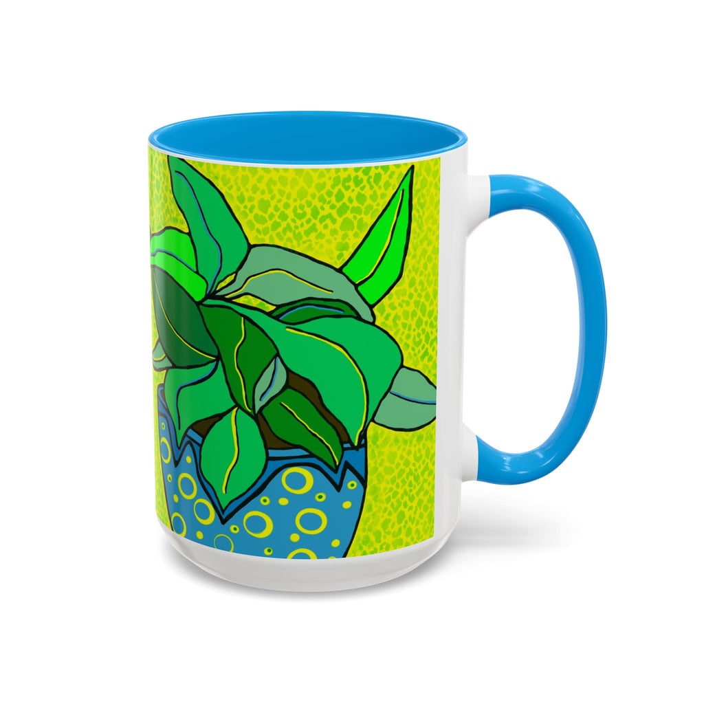 Green Potted Plant Ceramic Mug — Colorful Botanical Coffee Cup (11oz/15oz)